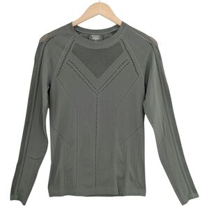 Athleta Oxygen Top Size Large Long Sleeve Mesh Shirt Olive Green Nylon Spandex